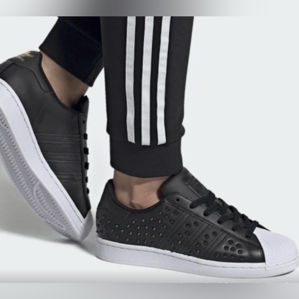 NIB Adidas Black Studded and White Superstars with Gold Details